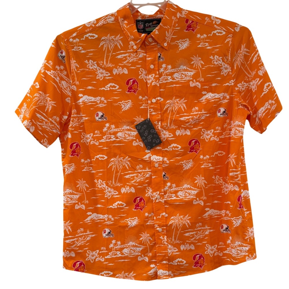 Reyn Spooner NFL Tampa Bay Buccaneers Orange Tropical Hawaiian Shirt Mens XL NWT